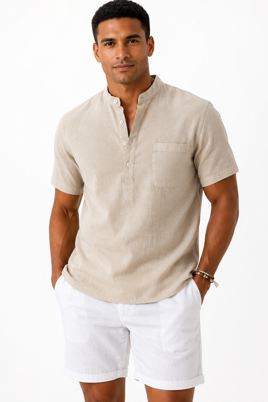 Camisa masculina de algodão e linho