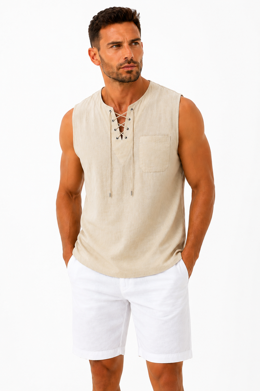 Camisas masculinas casuais de algodão e linho