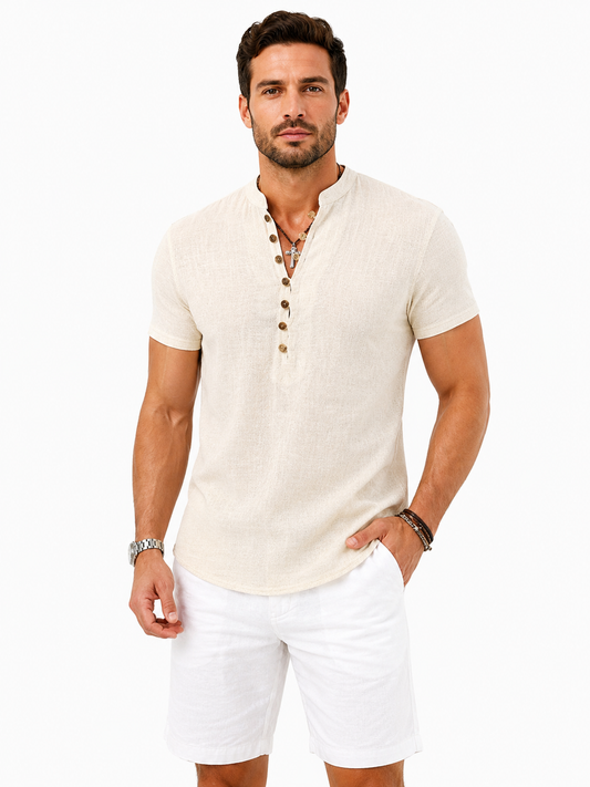 Camiseta masculina nova de manga curta com decote em V