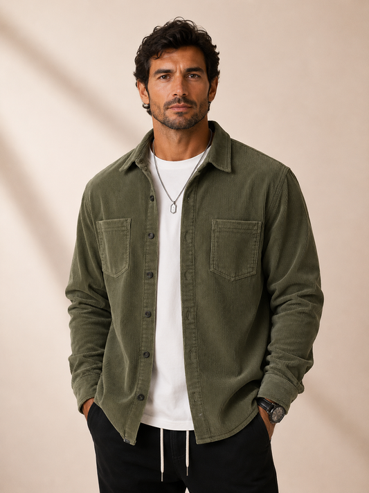 Jaqueta Camisa Masculina Elegante de Veludo Cotelê