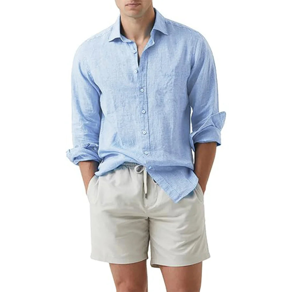 Camisa de verão para praia em algodão e linho