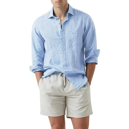 Camisa de verão para praia em algodão e linho