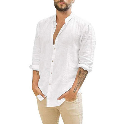 Camisas masculinas de manga comprida em algodão e linho