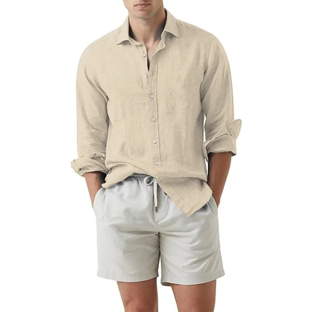 Camisa de verão para praia em algodão e linho