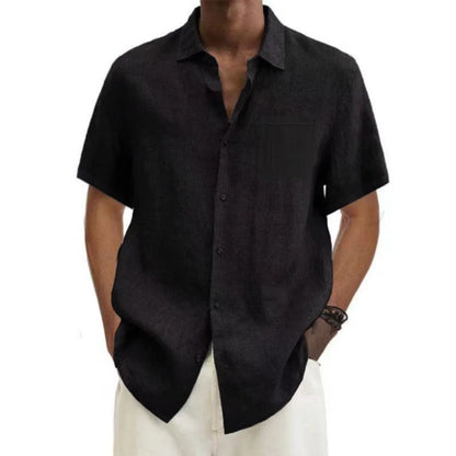 Camisas masculinas de algodão e linho, manga curta