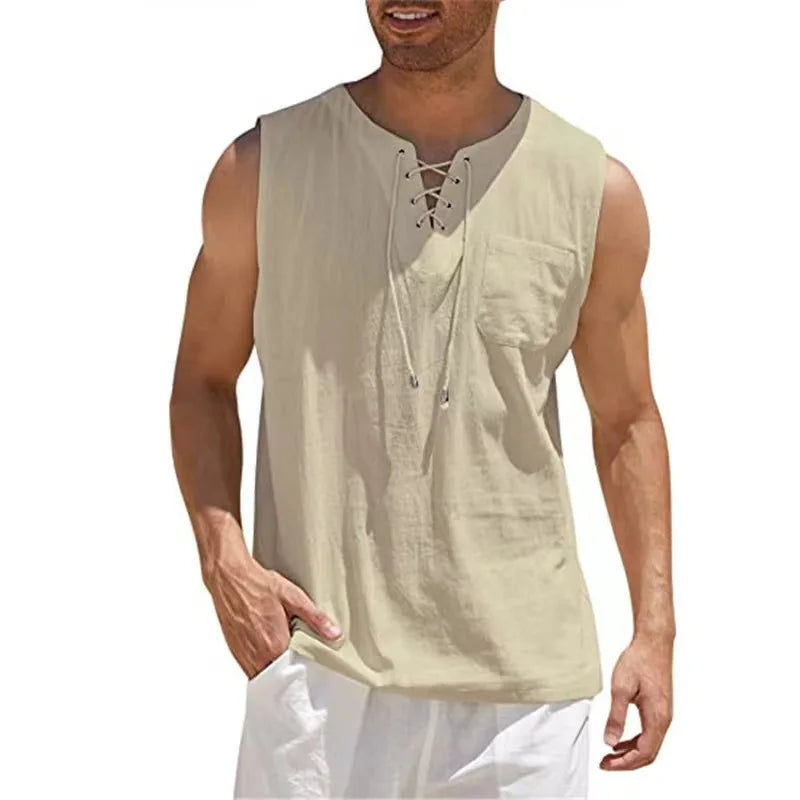 Camisas masculinas casuais de algodão e linho