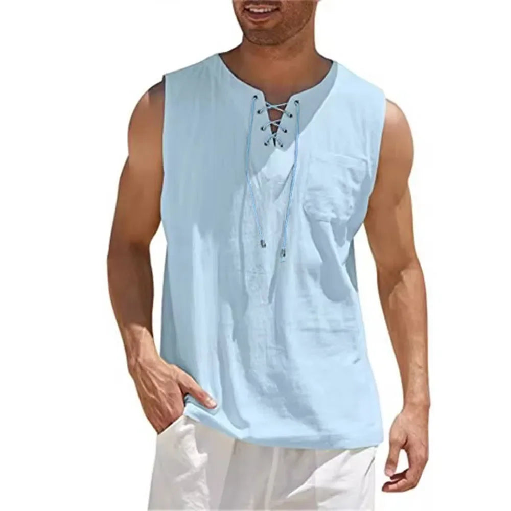 Camisas masculinas casuais de algodão e linho