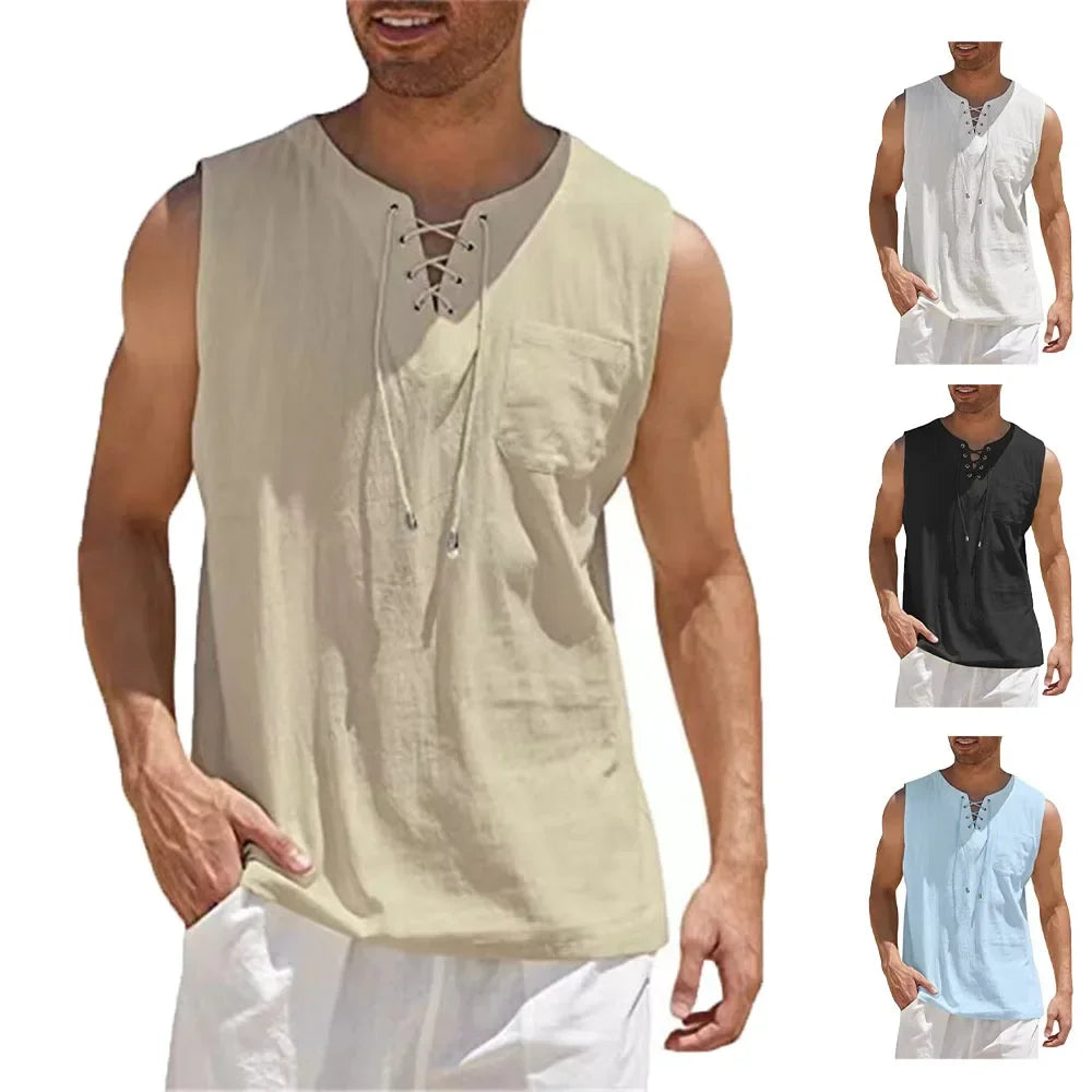 Camisas masculinas casuais de algodão e linho