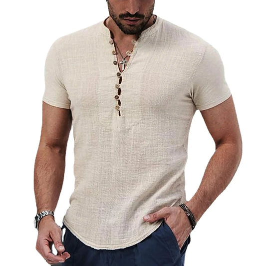 Camiseta masculina nova de manga curta com decote em V