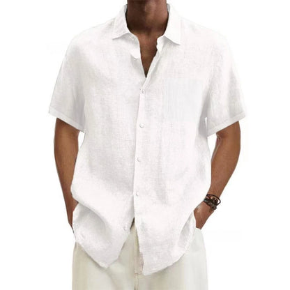 Camisas masculinas de algodão e linho, manga curta