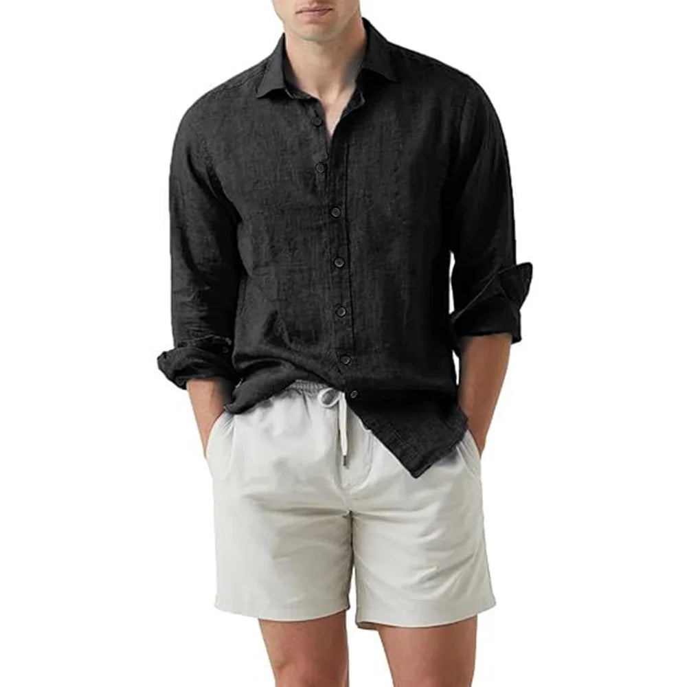 Camisa de verão para praia em algodão e linho