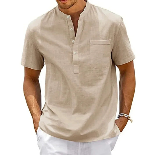 Camisa masculina de algodão e linho